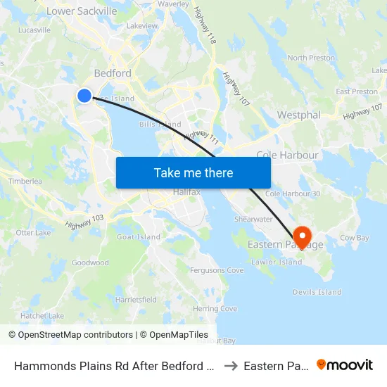 Hammonds Plains Rd After Bedford Hills Rd (6805) to Eastern Passage map