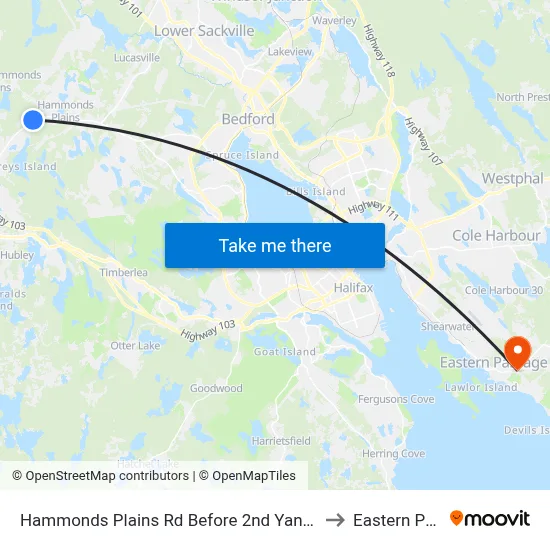 Hammonds Plains Rd Before 2nd Yankeetown Rd (6801) to Eastern Passage map