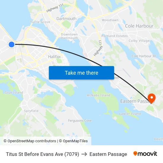 Titus St Before Evans Ave (7079) to Eastern Passage map