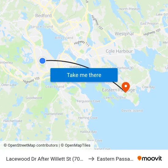 Lacewood Dr After Willett St (7072) to Eastern Passage map