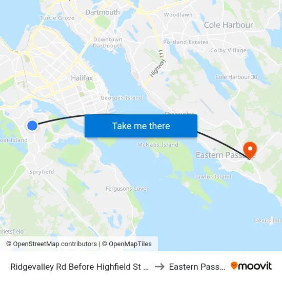 Ridgevalley Rd Before Highfield St (8169) to Eastern Passage map