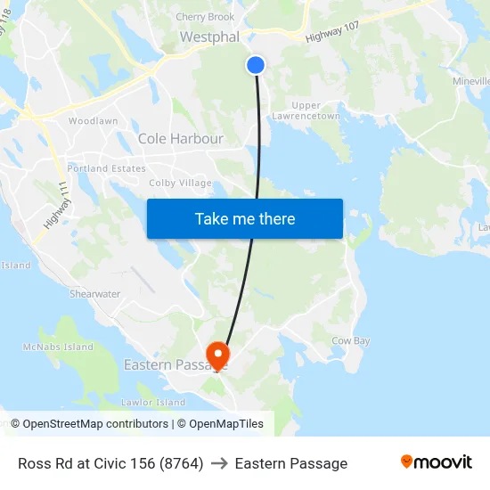 Ross Rd at Civic 156 (8764) to Eastern Passage map