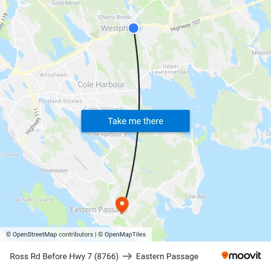 Ross Rd Before Hwy 7 (8766) to Eastern Passage map