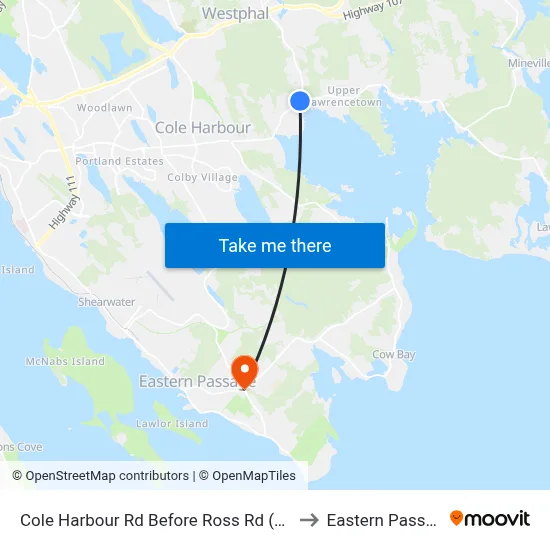 Cole Harbour Rd Before Ross Rd (8760) to Eastern Passage map