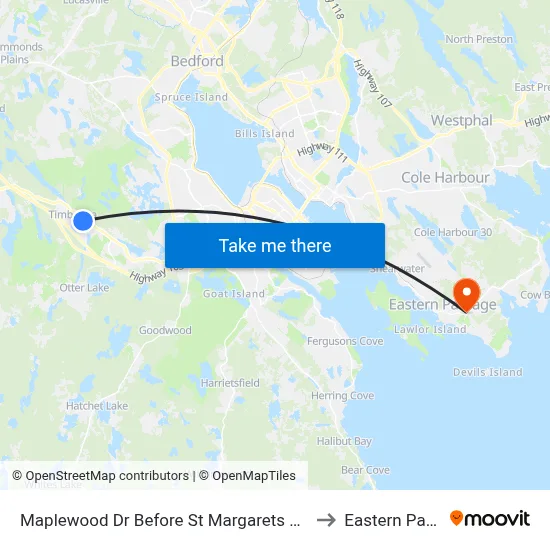 Maplewood Dr Before St Margarets Bay Rd (7180) to Eastern Passage map