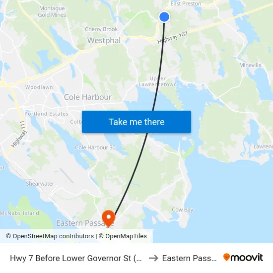 Hwy 7 Before Lower Governor St (8768) to Eastern Passage map