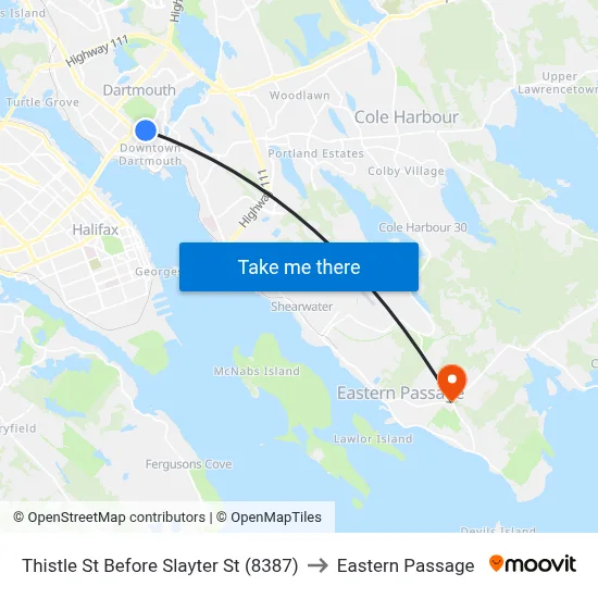 Thistle St Before Slayter St (8387) to Eastern Passage map