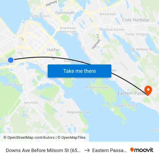 Downs Ave Before Milsom St (6578) to Eastern Passage map