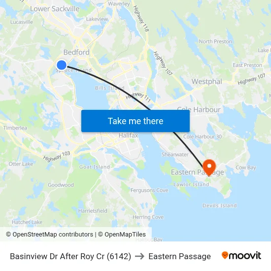 Basinview Dr After Roy Cr (6142) to Eastern Passage map