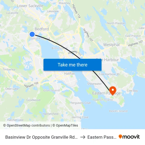 Basinview Dr Opposite Granville Rd (6141) to Eastern Passage map