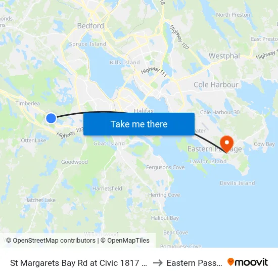 St Margarets Bay Rd at Civic 1817 (6145) to Eastern Passage map