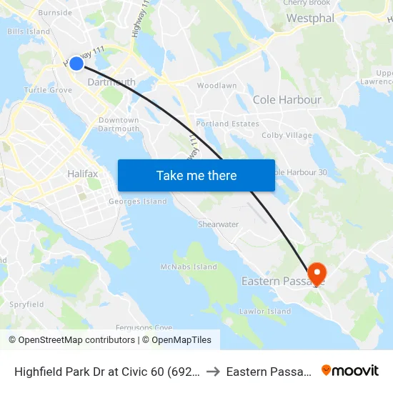 Highfield Park Dr at Civic 60 (6920) to Eastern Passage map