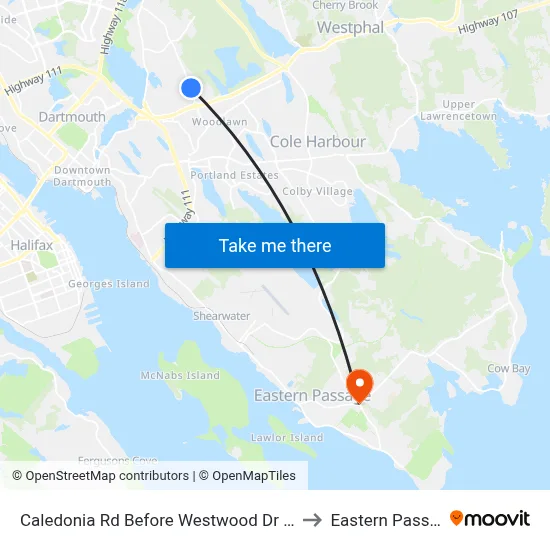 Caledonia Rd Before Westwood Dr (6360) to Eastern Passage map