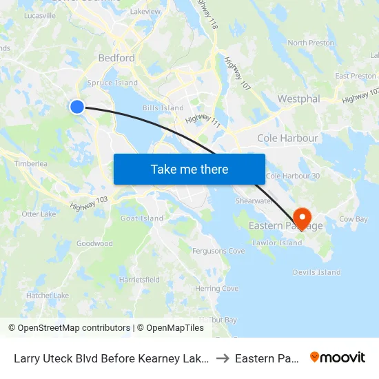 Larry Uteck Blvd Before Kearney Lake Rd (6365) to Eastern Passage map
