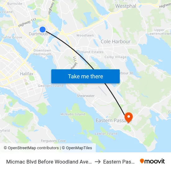 Micmac Blvd Before Woodland Ave (7215) to Eastern Passage map