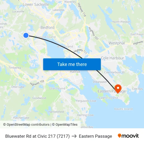Bluewater Rd at Civic 217 (7217) to Eastern Passage map