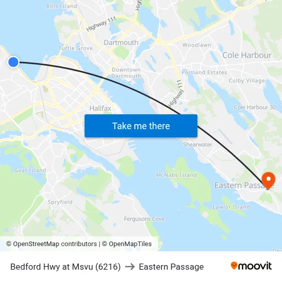 Bedford Hwy at Msvu (6216) to Eastern Passage map