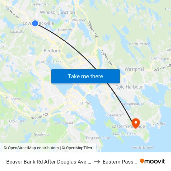 Beaver Bank Rd After Douglas Ave (6215) to Eastern Passage map