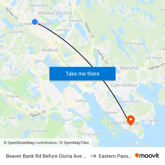 Beaver Bank Rd Before Gloria Ave (6214) to Eastern Passage map