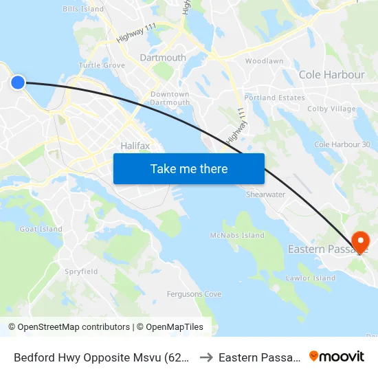 Bedford Hwy Opposite Msvu (6219) to Eastern Passage map