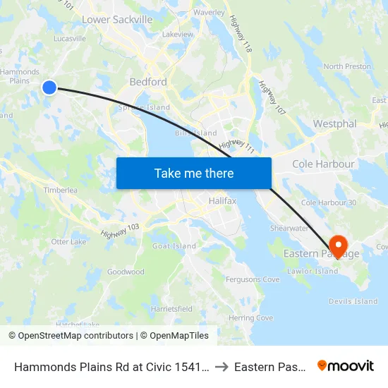 Hammonds Plains Rd at Civic 1541 (6819) to Eastern Passage map