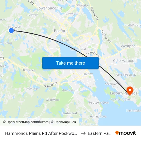 Hammonds Plains Rd After Pockwock Rd (6810) to Eastern Passage map