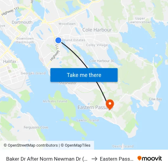 Baker Dr After Norm Newman Dr (8841) to Eastern Passage map