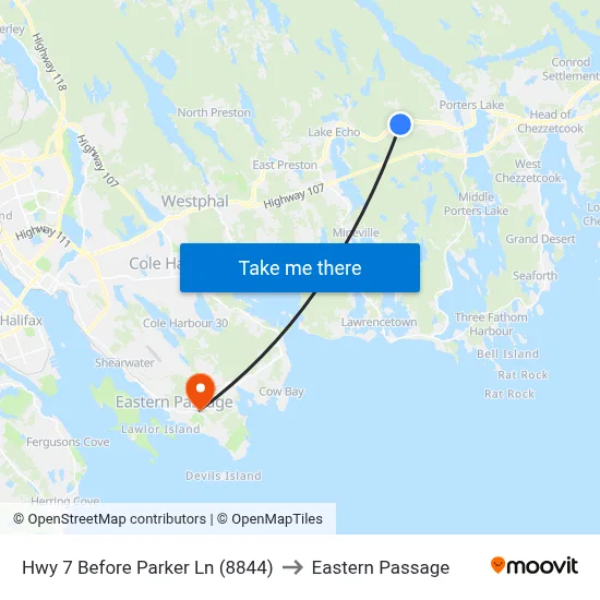 Hwy 7 Before Parker Ln (8844) to Eastern Passage map
