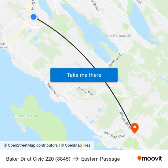 Baker Dr at Civic 220 (8845) to Eastern Passage map
