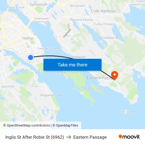 Inglis St After Robie St (6962) to Eastern Passage map