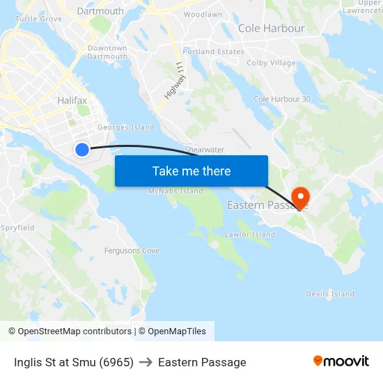 Inglis St at Smu (6965) to Eastern Passage map