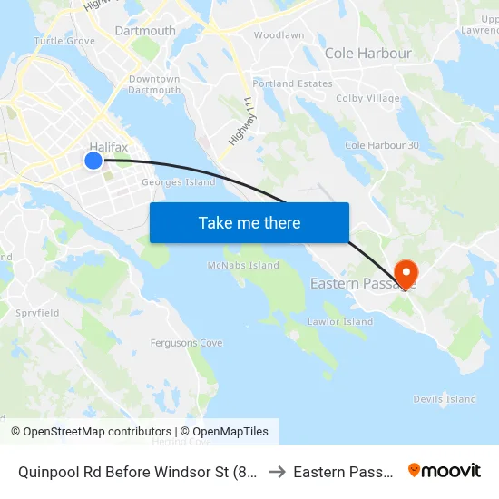 Quinpool Rd Before Windsor St (8150) to Eastern Passage map