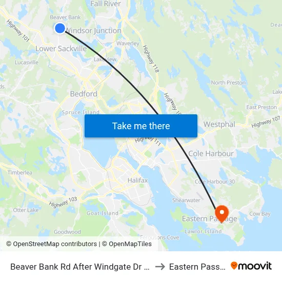 Beaver Bank Rd After Windgate Dr (8711) to Eastern Passage map