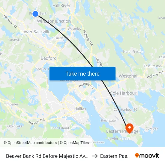 Beaver Bank Rd Before Majestic Ave (8714) to Eastern Passage map