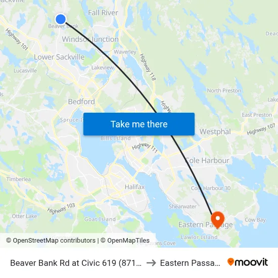 Beaver Bank Rd at Civic 619 (8715) to Eastern Passage map