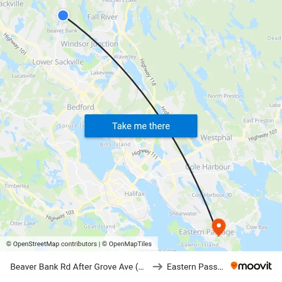 Beaver Bank Rd After Grove Ave (8717) to Eastern Passage map