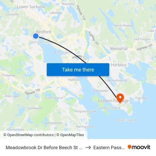 Meadowbrook Dr Before Beech St (7191) to Eastern Passage map