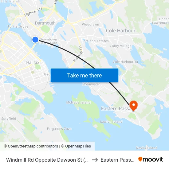 Windmill Rd Opposite Dawson St (8538) to Eastern Passage map