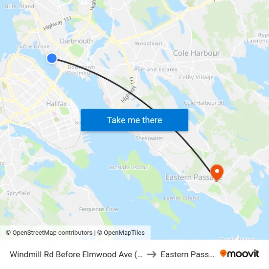 Windmill Rd Before Elmwood Ave (8539) to Eastern Passage map