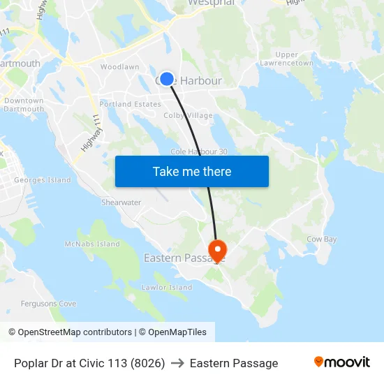 Poplar Dr at Civic 113 (8026) to Eastern Passage map