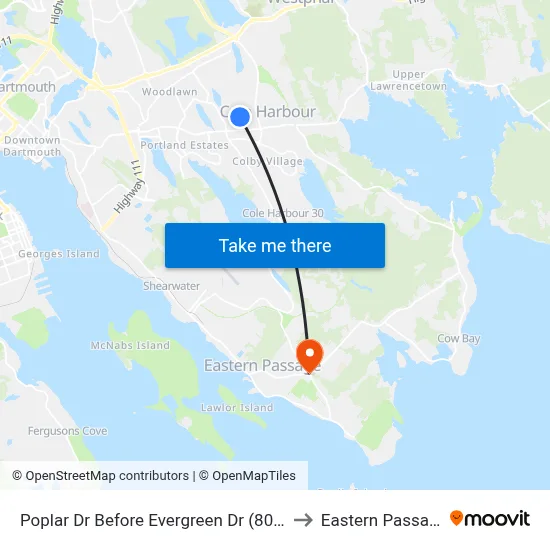 Poplar Dr Before Evergreen Dr (8027) to Eastern Passage map