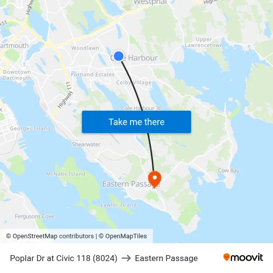 Poplar Dr at Civic 118 (8024) to Eastern Passage map