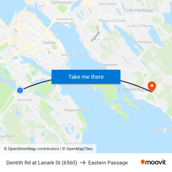 Dentith Rd at Lanark St (6560) to Eastern Passage map