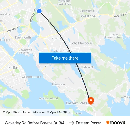 Waverley Rd Before Breeze Dr (8446) to Eastern Passage map