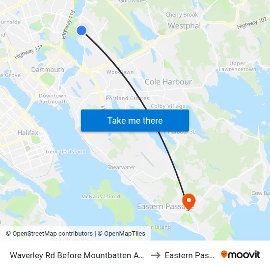Waverley Rd Before Mountbatten Ave (8447) to Eastern Passage map