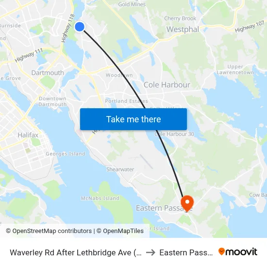 Waverley Rd After Lethbridge Ave (8440) to Eastern Passage map