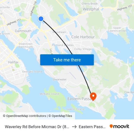 Waverley Rd Before Micmac Dr (8448) to Eastern Passage map