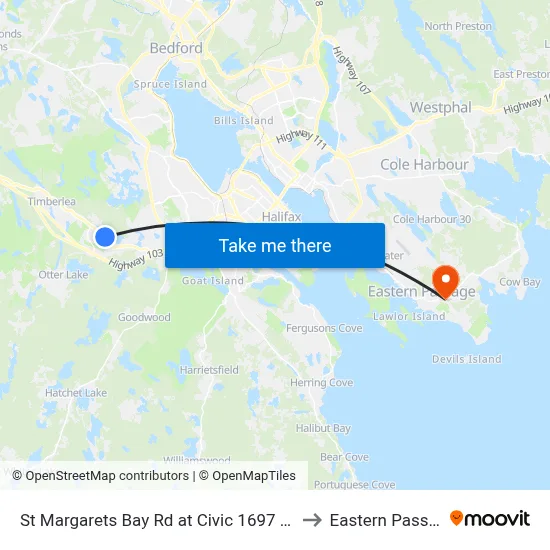St Margarets Bay Rd at Civic 1697 (6178) to Eastern Passage map