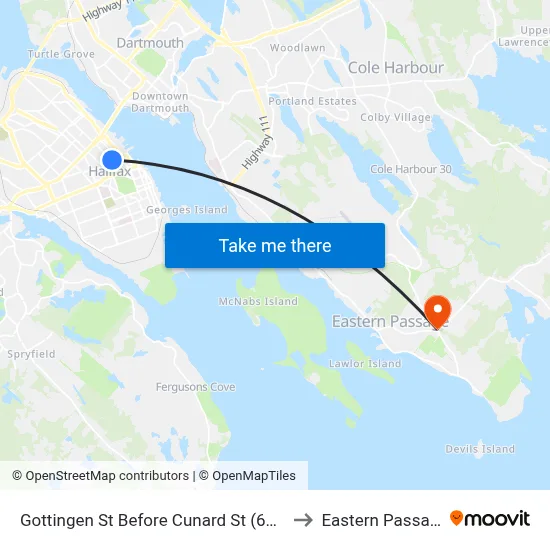 Gottingen St Before Cunard St (6779) to Eastern Passage map