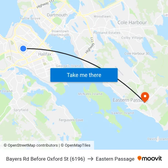 Bayers Rd Before Oxford St (6196) to Eastern Passage map